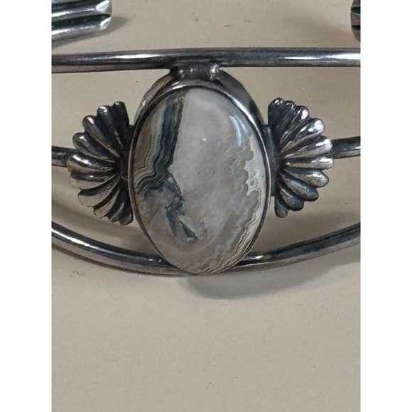 Vintage GFMW Sterling Silver Green Lace Jasper Cuff Bracelet 6 1/4' - Picture 11 of 11